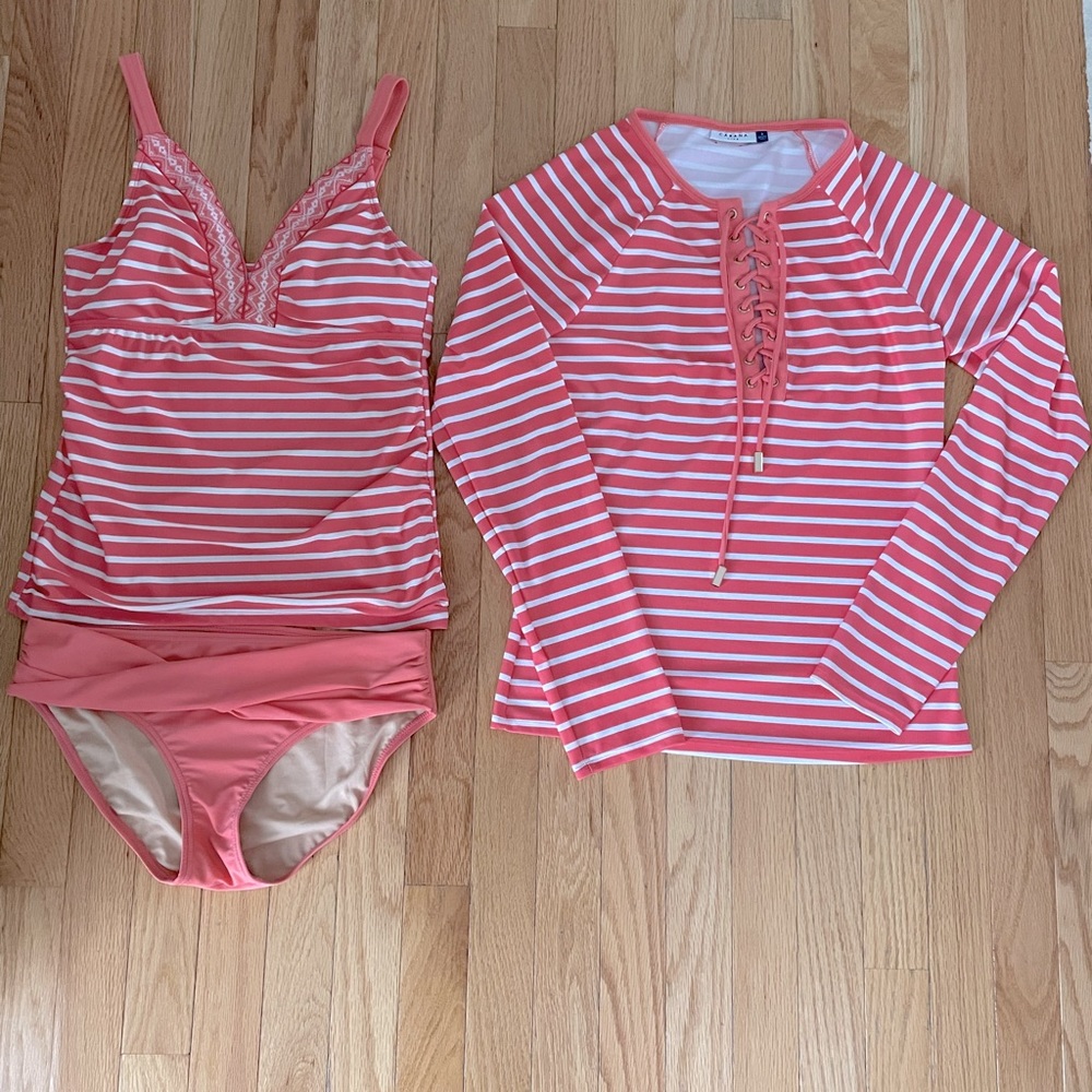 Cabana Life Tankini Top, Bikini Bottoms & Rashguard Bundle